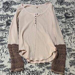 Free People Blush and Taupe Long Sleeve Top